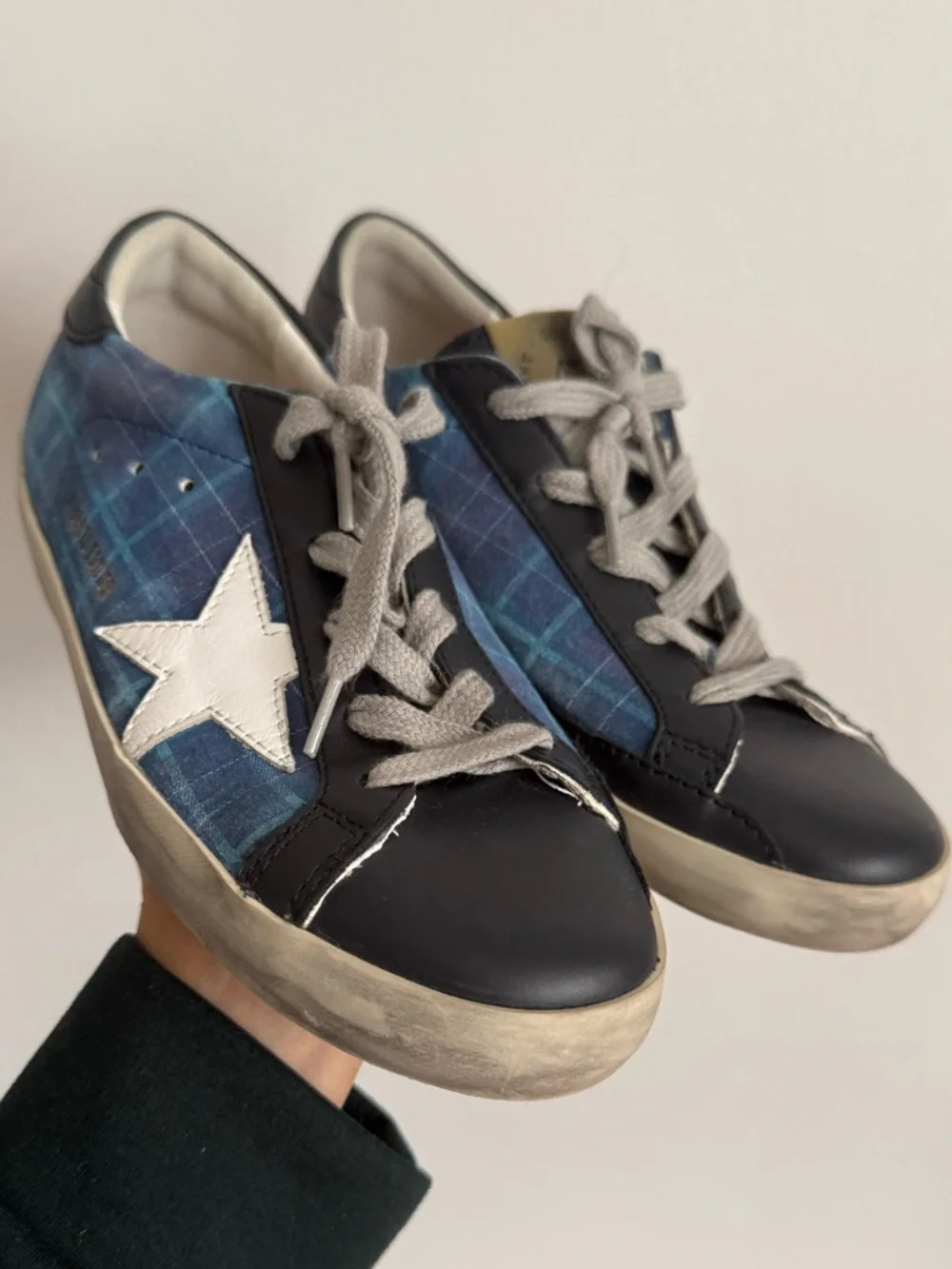 Golden Goose Ball Star Sneakers Blue Plaid Star Leather Italy Size 35 - Picture 8 of 9
